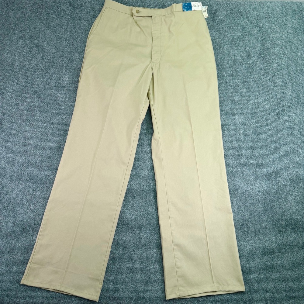 Vintage Towncraft Pants Mens 38 (Fits 34x32.5) Khaki Flat Front Dacron Blend USA